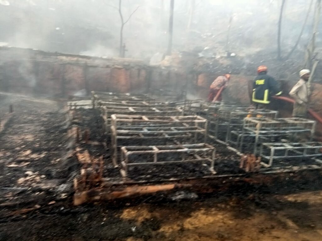 A gutted learning centre from a fire in Rohingya camp.